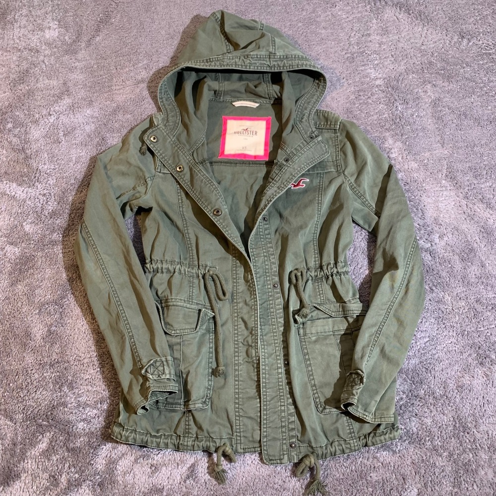 Hollister Womens Utility Field‎ Jacket Olive Green Hooded Cargo XS